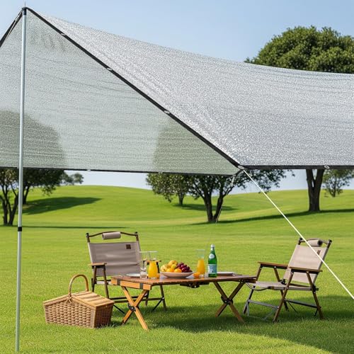 SUNNY GUARD 99% Aluminum Sun Shade Cloth, 8x8FT Heat Reflective Tarp | Reflective Aluminum Shade Cloth Blocks 99% Sunlight, Reduces Heat Buildup, and Keeps Gardens, Greenhouses and Cars Cooler - color: Sliver-99% Shade, size: 8x8FT