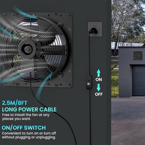 HG Power Upgraded 12 Inch Shutter Exhaust Fan, 764CFM High-Speed, 1400RPM Wall-Mounted Ventilation Fan for Shed, Garage, Greenhouse - with Mesh Screen, ON/OFF Switch & 8FT Power Cord, Black - size: 12 Inch Upgrade