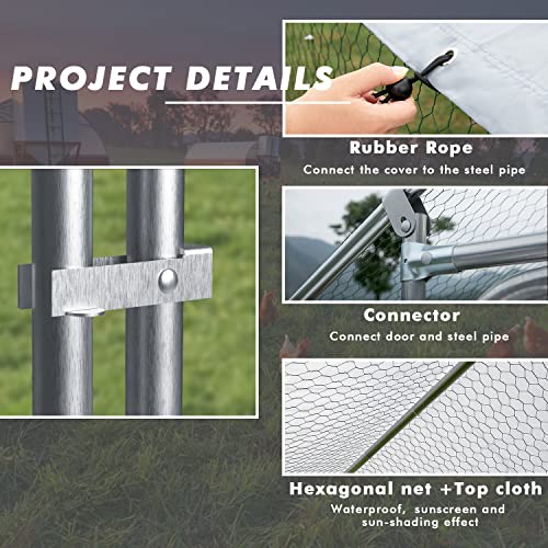 Large Metal Chicken Coop Run, Outdoor Chicken Pen for Yard (9.8x3.3x4.9 ft) | Spire-Shaped Walk-in Coop with Waterproof & Anti-UV Cover. Heavy-Duty Metal Frame. Spacious for Chickens, Ducks, Rabbits.