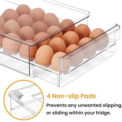 24 Egg Drawer for Fridge, Pull Out Egg Storage Container with Non-Slip Pads Refrigerator Organizer Bins Clear Egg Holder, Egg Tray-Bpa Free Egg Organizer - color: Egg drawer