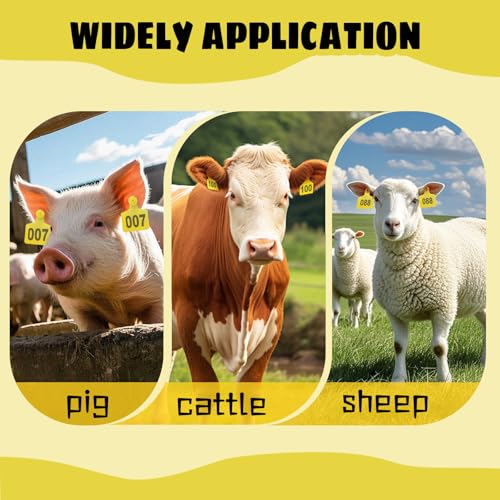 100 Pack Cattle Ear Tags Numbered 001-100 Livestock Tagging Kit, Plastic Identification Tags for Cows, Calves, Sheep, Goats, Hogs, Complete Set with Tagger Tool