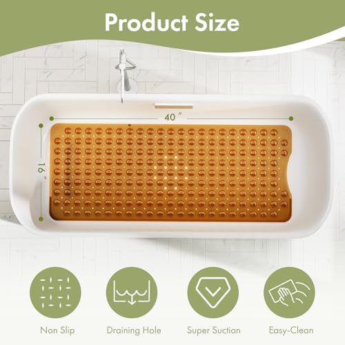 AmazerBath Shower Mat Non Slip 40 x 16 Inches, Shower Stall Mats with Suction Cups and Drain Holes, Non Slip Bath Mat for Tub for Elderly & Kids, Clear Brown - color: Clear Brown, size: 40" x 16" (Rectangular)