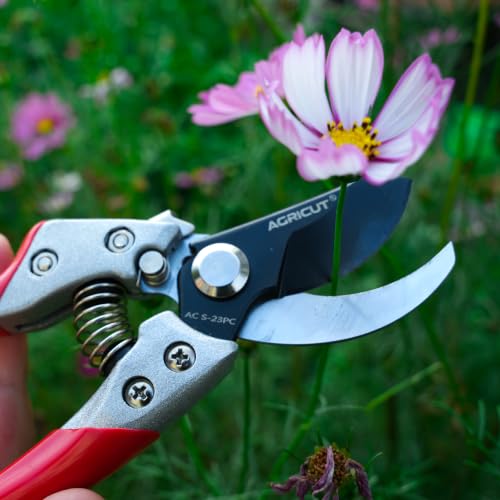 AGRICUT Pruning Shears, 7/8-Inch Cut Capacity Hand Clippers, Bypass Pruners, Gardening Scissors with Sharp Steel Blade (Aluminum Handle, High Carbon Steel) - style: Aluminum Handle, High Carbon Steel