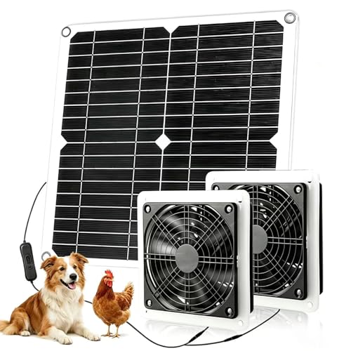 20W Solar Powered Fan for Chicken Coop,IPX54 Waterproof Solar Fan | Solar Exhaust Intake Fan Kit with 9.8ft On/Off Switch Cable,Solar Greenhouse Fan for Outside Greenhouse,Shed,Dog House - size: 20W