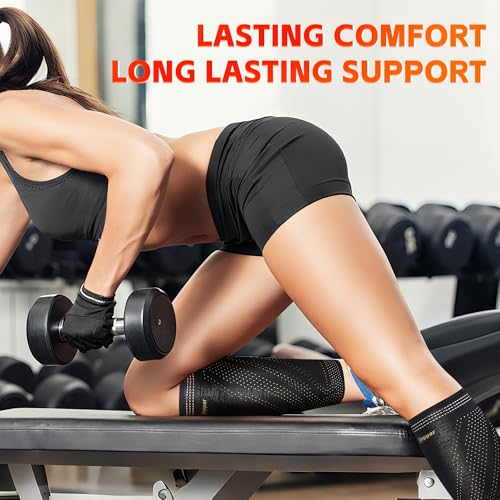 Hiball Copper Calf Compression Sleeves for Men & Women, Lower Leg Support Braces, Footless Graduated Compression Socks for Varicose Veins, Shin Splint, Lymphedema, Calf Pain Relief, Running (1 Pair) - size: Medium
