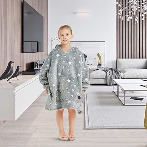THREE POODLE Wearable Blanket Hoodie for Kids, Oversized Sherpa Sweatshirt Blanket with Giant Hood, Warm Cozy Hooded Blanket, Cute Gifts for Kids Girls Boys - color: Luminous Star, size: Kids