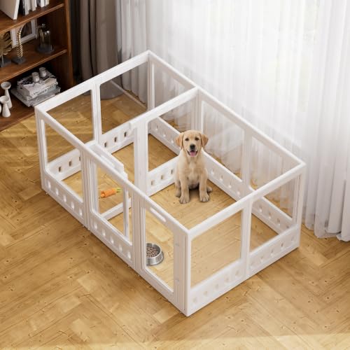 Clear-air Dog Playpen with Room Divider, Expandable Acrylic Dog Playpen to Create 2 Rooms, Clear Dog Play Pen Indoors, 35", 12 Panels, White - color: White, size: 35"H