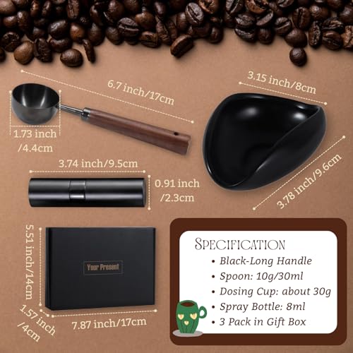 3pcs Coffee Bean Dosing Cup Set, Ceramic Cup Dosing Spoon Spray Bottle | Coffee Bean Dosing Cup Set in Gift Box, Static Reduction Precise Measuring for Espresso Tea Coffee Bar Accessories Kit - color: Black