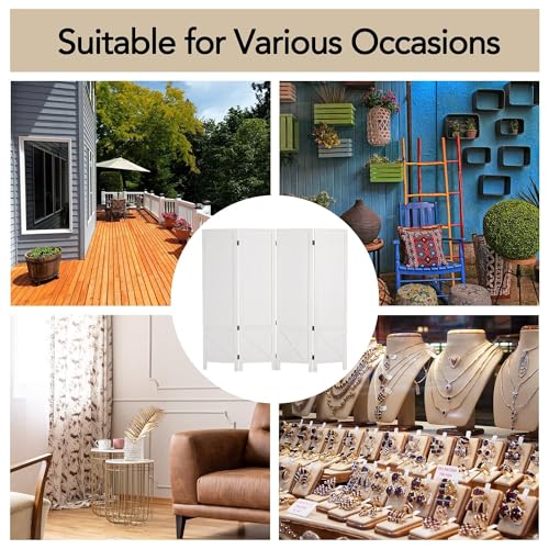 Wnutrees 4 Panel Pegboard Display,5 Ft Folding Privacy Screen Room Divider | Wood Portable Freestanding Board Organizer, Partition for Craft/Art Shows, Retail, Events, Wall Display, White - color: White