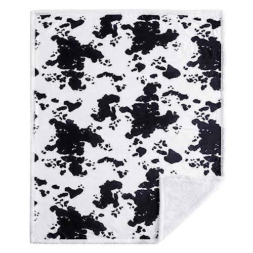 Indigo Hill by HiEnd Accents Elsa Cow Print 54x68 Sherpa Throw Blanket | Black Cowhide Pattern, Rustic Western Style, Animal Print Fleece Blanket for Camping, Outdoor, Couch, Sofa, or Bed - color: Elsa Cow Print Black