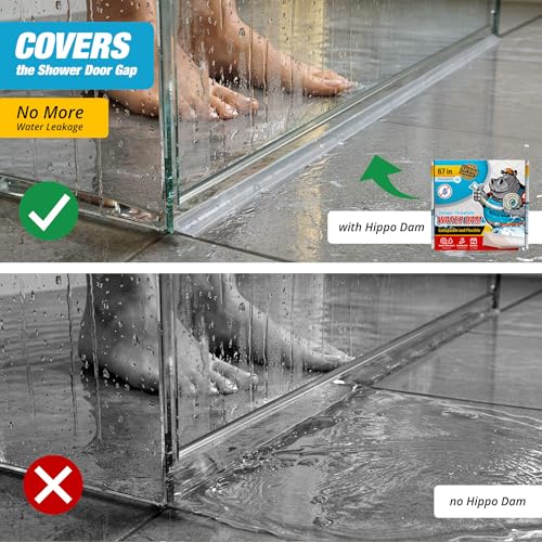 Shower Threshold Water Dam Barrier 67" - Transparent Collapsible Walk in Shower Water Guard - Door Bottom Seal Strip Leak Guard by Hippo Dam