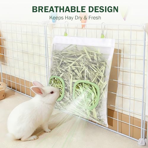 Mesh Guinea Pig Hay Feeder Bag for Guinea Pigs Rabbits Chinchillas, Hanging 2-Hole Hay Dispenser Breathable Wear-Resistant (White) - color: white