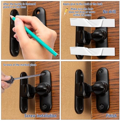 HOME MASTER HARDWARE 90/180 Degree Flip Barn Door Lock, Thickened Solid Gate Latches, Security Sliding Door Latch for Cabinets, Bathroom, Sliding Doors and Windows (Black, 1-Pack)