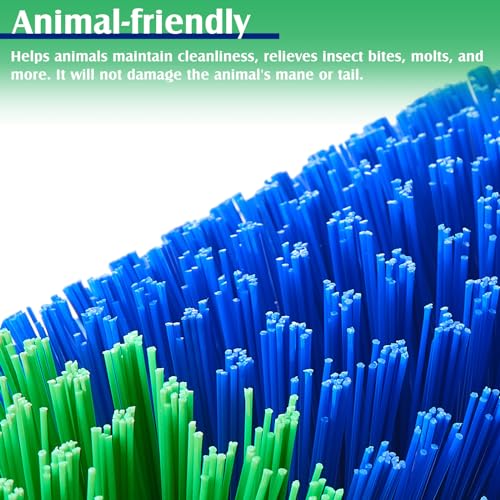 3 Pack Livestock Scratching Brush, Blue and Green | Animal Scratcher, Itch Relief Grooming, Horse Goat Cow Scratcher, Fence Post Mounting, Durable Bristles, Farm Livestock Care - color: Blue and Green