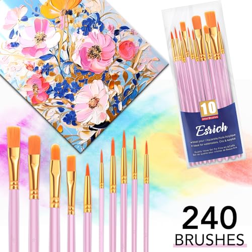 ESRICH 240PCS Pink Paint Brushes, Paint Brush for Acrylic Painting | Artist Paintbrushes for Oil Watercolor, Body Face Rock Canvas, Small Paint Brushes for Kids - color: Pink, size: 240