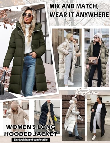 Winter Coats for Women-Puffer Jacket Hooded Warm Winter Long Coat Thickened Down Alternative Jacket Outwear - color: Army Green, size: Large