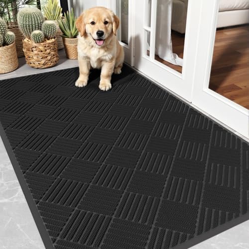 Dirt Trapper Door Mat 3' x 5', Rubber Backing Non Slip Heavy Duty Welcome Mat, Low Profile Indoor Outdoor Mats, Dirt Resistant and Absorbent, Commercial Floor Mat for Entryway, Black Diamond - color: Black Diamond, size: 3' x 5'