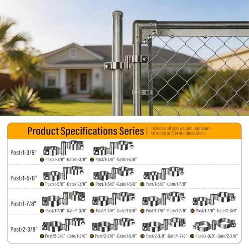 2 Pack 1-5/8" x 1-3/8" Chain Link Fence Gate Hinge, 304 Stainless Steel Heavy Duty Male Female Post Hinges with Bolts and Nuts - color: 1-5/8", size: 1-3/8"