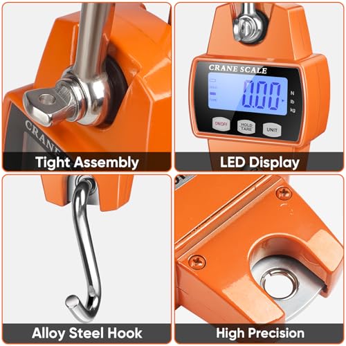 RoMech 660lb Digital Hanging Scale with Cast Aluminum Case, Handheld 300Kg Mini Crane Scale with Hooks for Farm Hunting Fishing Outdoor (Orange) | 300KG Heavy Capacity, High Accuracy Weighing, kg/lb/N Unit Conversion, Suitable for Fishing, Farm, Hunting -