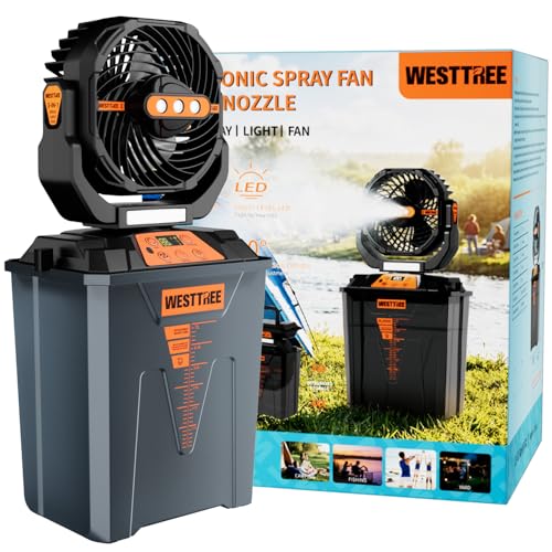WESTTREE Portable Misting Fan, Large Rechargeable Battery Powered Mist Fan, Long Lasting Runtime, 3 Nozzles Mister Design, Portable Fan for Home Patio Camping Outdoor mist Daily Cooling fan