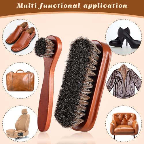 2 Pcs Horsehair Shine Shoes Brush Kit Polish Dauber Applicators Cleaning Leather Shoes Boots Care Brushes Suede Cleaner Brush(2 Pcs Style F) - style: 2 Pcs Style F