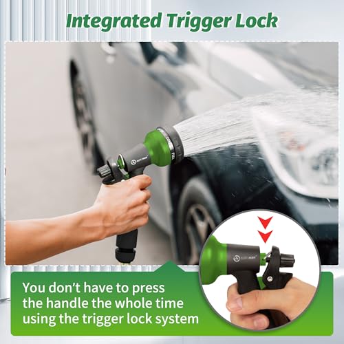 AUTOMAN-Garden-Hose-Nozzle, 2 Pack ABS Water Spray Nozzle with Heavy Duty 7 Adjustable Watering Patterns,Slip Resistant for Watering Plants,Lawn& Garden,Washing Cars,Cleaning,Showering Pets - Green - color: Green