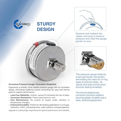 Carbo Compound Pressure Gauge -30 inHg to 15 PSI, NIST Traceable, USA Lab Calibrated, 2.5" Dial, 1/4 NPT Back Mount, ASME Grade A, 304 SS Case, Brass Wetted Parts, PSI/inHg - size: -30 inHg to 15 PSI, style: NIST TRACEABLE