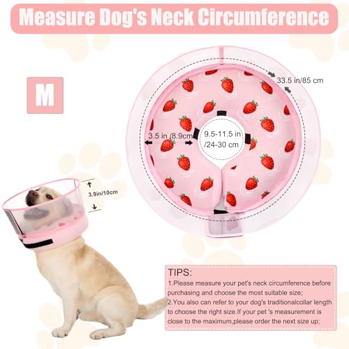 Inflatable Dog Cone Collar for Large Medium Small Dogs, Soft Dog Donut Collar Adjustable Recovery Cone for Pets After Surgery, Extra Enhanced Anti-Licking Guard Shield (Strawberry Print, Medium) - color: Strawberry Print, size: Medium