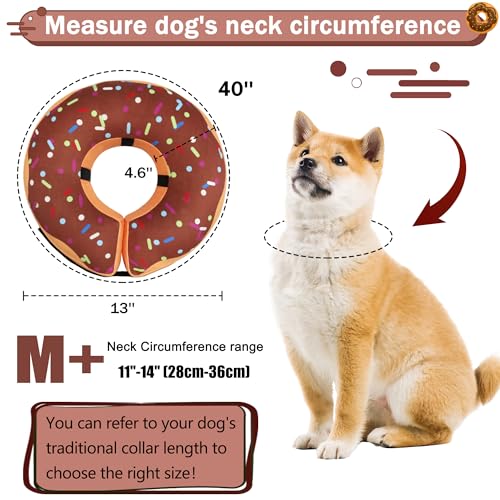 Recovery Donut Collar for Dogs & Cat,Inflatable Dog Cone Collar Alternative After Surgery,Soft Dog Cone for Large Medium Small Pet, Adjustable Pet Neck Donut(Brown,Medium+) - color: Brown, size: M+（neck 11"-14"）