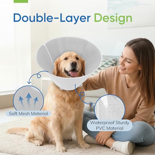 Soft Dog Cone Collar to Stop Licking After Surgery, Mesh Breathable Pet Recovery Collar for Large Medium Dogs, Elizabethan Cone Alternative(S) - color: Grey, size: S