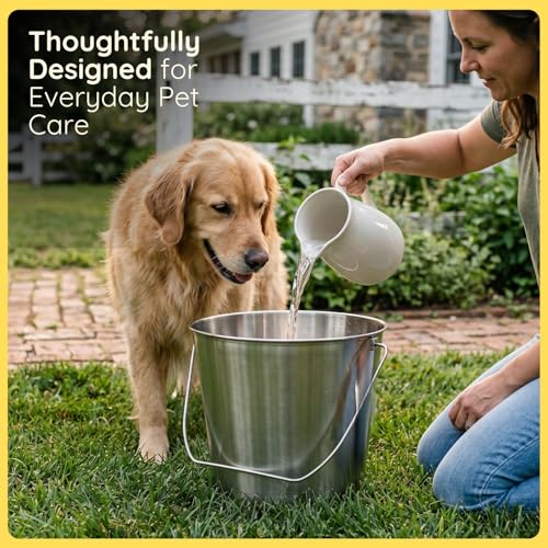 16 Quart Heavy Duty Stainless Steel Round Bucket with Arc-Shaped Handle, Metal Feed & Water Pail for Dogs, Horses, Livestock, Farm, Barn, Stable & Kennel - size: 16 Quart