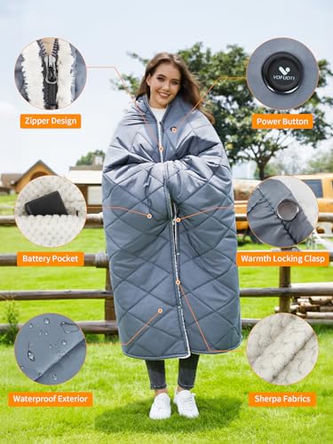 Wearable Heated Blanket,12V Cordless 15000 mAh,3 Heating Set | Cordless heating pad design,Battery Operated,Sherpa Lining,Heated Shawl Throw Blanket for Car,Camping,Backpacking,Hiking - color: Gray