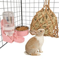 Rabbit Water Bottle Ferret Food Bowl Bunny Water Dispenser Stainless Steel Food Dish Hanging Drinking Fountain Drinker Feeder Crate Bowl for Guinea Pig Chinchilla Hedgehog - color: Pink