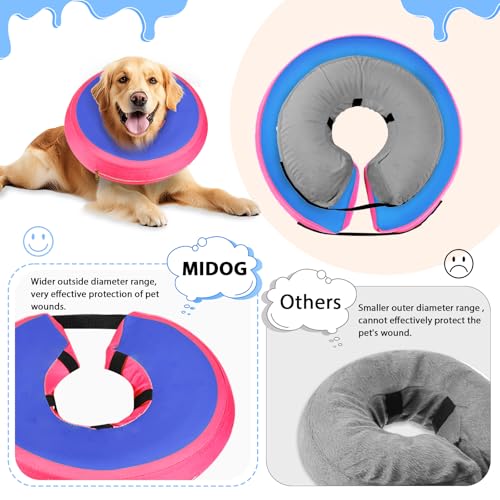 MIDOG Inflatable Dog Cone, Donut Recovery Collar After Surgery, Large+ | Soft inflatable donut e-collar; stops licking after surgery; pet eats & sees normally; neck 11-14 in (L+); not for chewers - color: PinkBlue, size: Large+ (Neck:11"-14")
