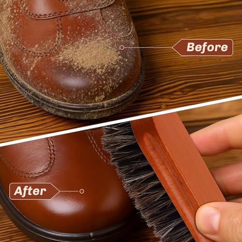 4 Pcs Horsehair Shine Shoes Brush Kit Polish Dauber Applicators Cleaning Leather Shoes Boots Care Brushes Suede Cleaner Brush with Microfiber Shoe Cloth(Brown Style A) - style: Brown Style A