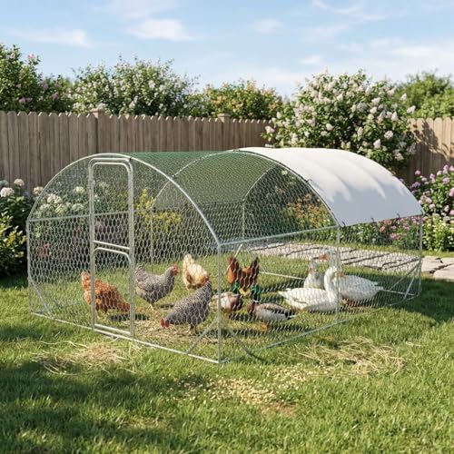 GarveeLife Large Metal Chicken Coop, Metal Chicken Run with Reinforced Triangle Support & Double Doors, Outdoor Walk-in Poultry Cage for Yard, 9.8x13.1x6.5 FT - size: 9.8' x 13.1' x 6.6'