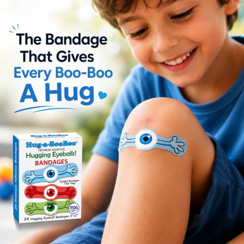 Hugging Eyeballs! Super Fun Eyeball Adhesive Bandages from Hug-a-BooBoo, The Amazing Bandages that Hug! Hugging Eyeball Characters with Arms! 24 Ct Box - size: 24ct, style: Hugging Eyeballs