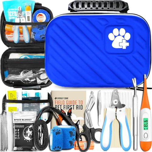 EVERLIT Pet Medic First Aid Kit | Vet-Approved Animal Care Kit with 95 Pcs Medical, Outdoor & Emergency Supplies to Treat Dogs, Cats | Travel-Friendly Compact Bag for Home, Car and Travel (Blue) - color: Protector Blue