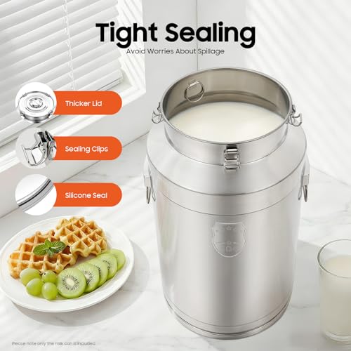 Stainless Steel Milk Barrel, 20 Gallon Milk Can Bucket | Airtight Food Storage Container Metal Water Beverage Drink Dispenser for Milk Oil Wine Soup - size: 20Gal