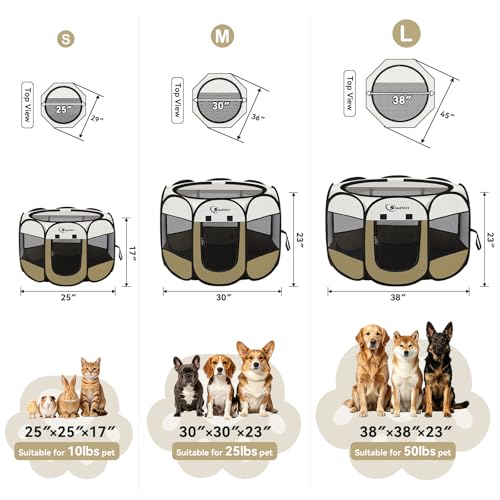 Siedihit Dog Cat Playpen, Small Puppy Pet Playpen, Dog Crate Tent Cage | Indoor/Outdoor, Portable Pop Up Dogs Kennel Playpen with Carrying Case for Dogs/Cats/Rabbits(Khaki, Small ) - color: Khaki