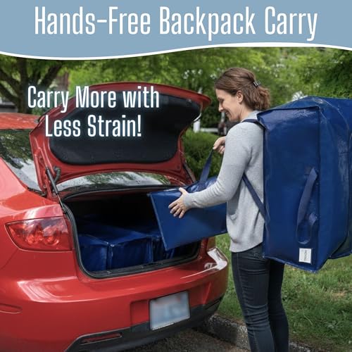 VENO 4 Pack Heavy Duty Moving Bags with Backpack Straps, Zippers & Handles, Extra Large Packing Bags for College Dorm Essentials, Moving Supplies Alternative to Cardboard Moving Boxes - color: Blue, size: 4 Pack