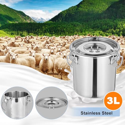 3L Upgrade Milking Machine for Goats Cows,Continuously Adjustable Suction Pulsation Vacuum Electric Milker,Portable Suction Machine W/Stainless Bucket Milk Tube Brush, Sponge Brush,Udder Protection