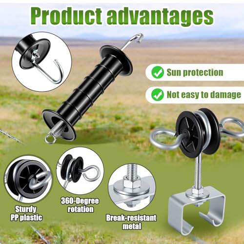 Electric Fence Gate Handle Kit T Post Insulator Spring Gate Handle Set for Horse Cattle Farm Fencing Easy Install Shock Protection(18 Pcs)