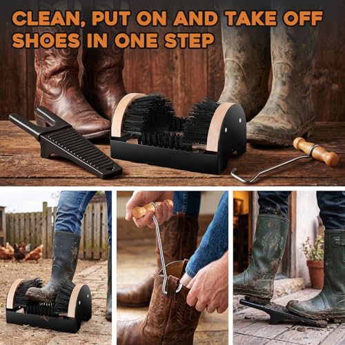 4Pcs Outdoor Heavy Duty Boot Scraper Brush Scrubber Boot Jack Shoe Scraper Brushes with Boot Hooks and Puller(Style B)
