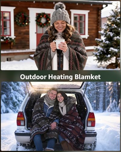 Heated Wearable Blanket, Faux Cashmere Electric Throw with 3 Heating Levels, USB-C Powered, Southwestern Pattern, 40x65 Inches (Blue(Thin)) - color: Blue(thin)
