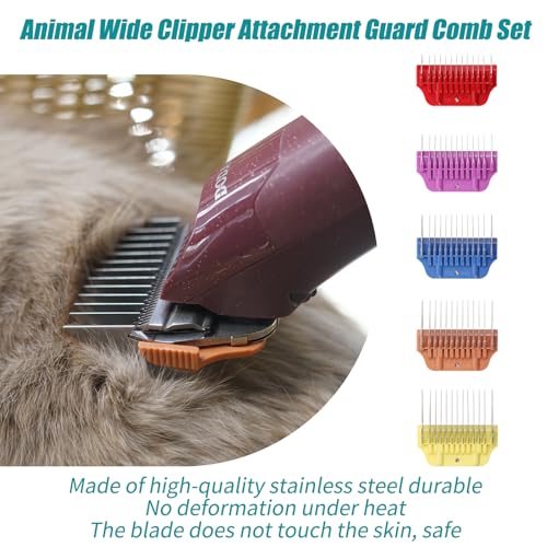 DOG Stainless Steel Wide Clipper Attachment Guard comb Set for A5 Series | Snap-On/Off Design Combs,Only Fir for 10W/15W/30W Wide Blade (Medium 5-Piece) - color: Medium 5-Piece