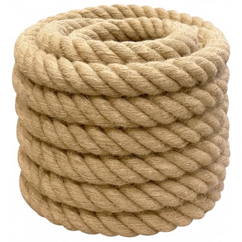 Natural Jute Rope (2 Inch x 50 Feet) Thick Hemp Rope Twisted Manila for Deck Railings, Swing Bed, Tug of War, Docks, Nautical, Decorating - size: 2 Inch x 50 Feet
