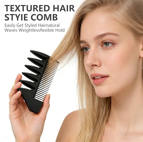 6PC Texture Comb Wide Tooth Styling Combs for Women Men | Texturizing, Volume Fringe Parting, Quiff, Pompadour, Slick Back, Hair Comb Set, ABS Plastic Barber Tool - color: Black