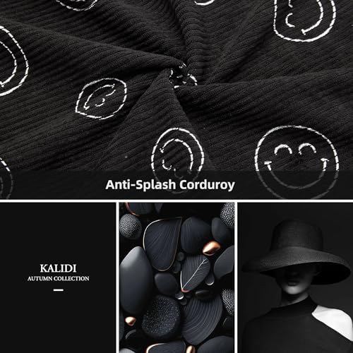 KALIDI Corduroy Tote Bag, Large Slouchy Hobo Messenger Crossbody Bag | Anti Splash Zipper Side Pockets Shoulder Bag Adjustable Strap Lightweight Casual Work Shopping Women - color: Black Happy