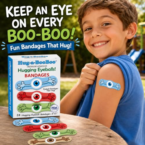 Hugging Eyeballs! Super Fun Eyeball Adhesive Bandages from Hug-a-BooBoo, The Amazing Bandages that Hug! Hugging Eyeball Characters with Arms! 24 Ct Box - size: 24ct, style: Hugging Eyeballs